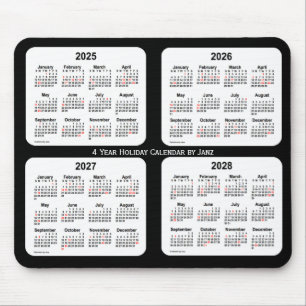 Mousepad 2025-2028 Calendário de feriado preto e branco de 