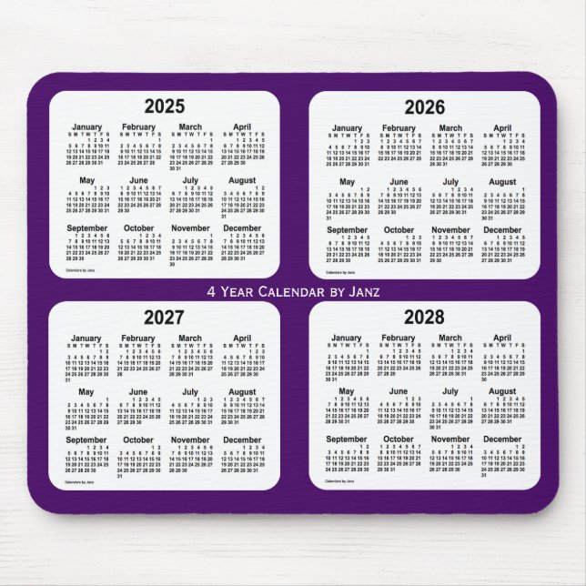 Mousepad 2025-2028 Calendário de quatro anos Roxo de Janz (Frente)