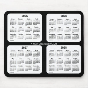Mousepad 2025-2028 calendário preto e branco de 4 anos por