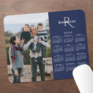 Mousepad 2025 Calendar Custom Photo Monogram Name Navy