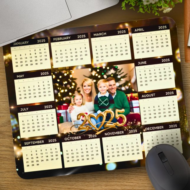 Mousepad 2025 Calendário fotográfico da família no ano novo (Criador carregado)