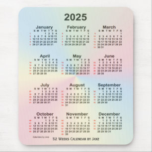 Mousepad 2025 Rainbow Cloud 52 Week Calendar by Janz