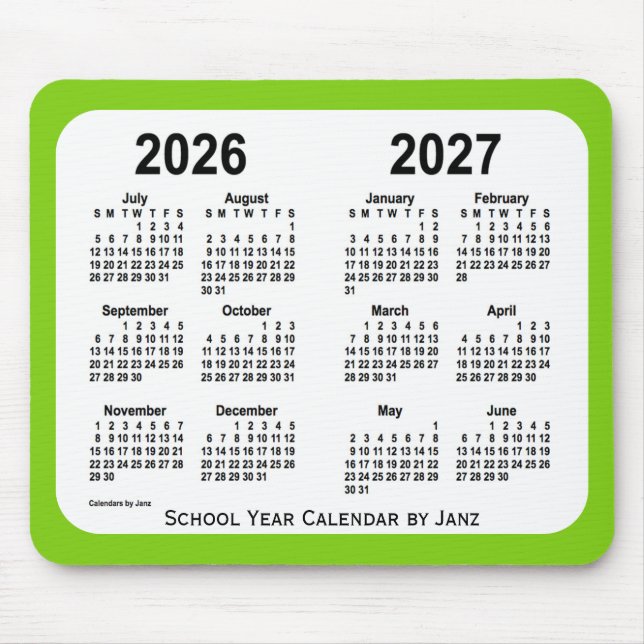 Mousepad 2026-2027 Calendário da Escola Verde Amarela de Ja (Frente)
