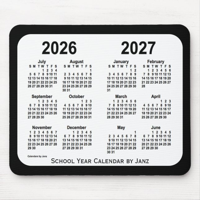 Mousepad 2026-2027 Calendário das Escolas Negra e Branca de (Frente)