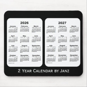 Mousepad 2026-2027 calendário preto e branco de 2 anos por