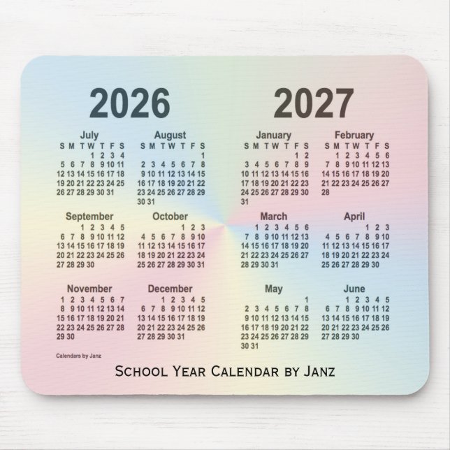 Mousepad 2026-2027 Rainbow Cloud School Calendar by Janz (Frente)