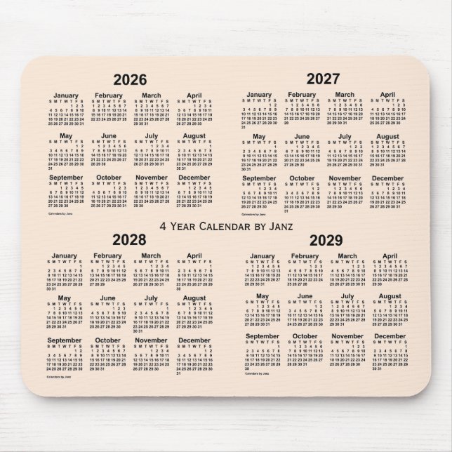 Mousepad 2026-2029 Calendário branco antigo de 4 anos por J (Frente)