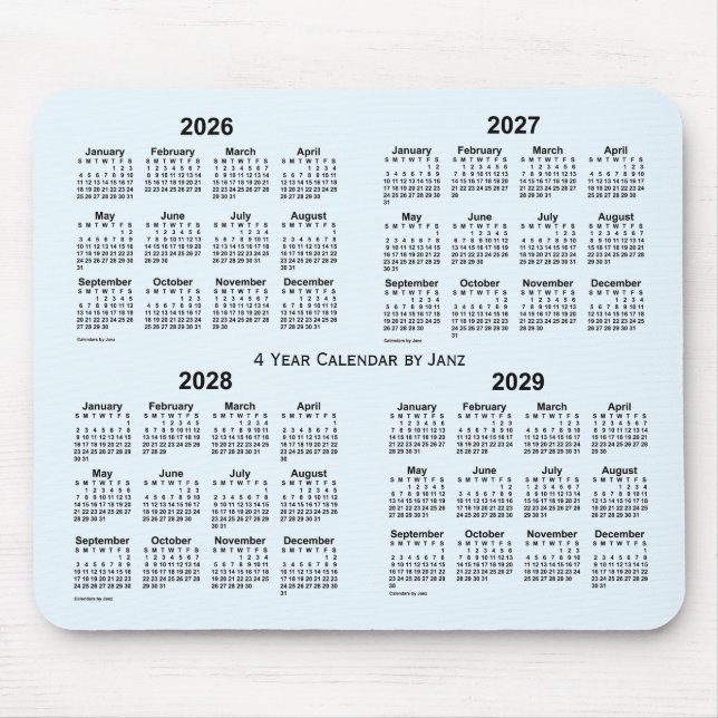 Mousepad 2026-2029 Calendário de 4 anos Alice Blue de Janz (Frente)