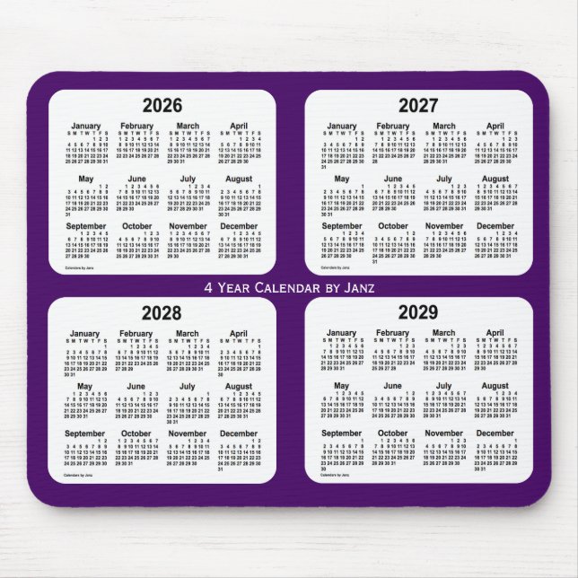 Mousepad 2026-2029 Calendário de quatro anos Roxo de Janz (Frente)