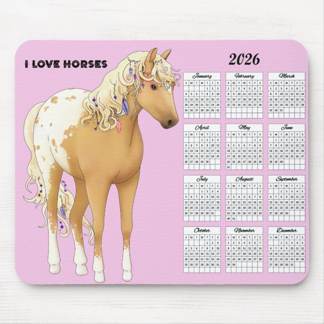 Mousepad 2026 Amo Calendário de Cavalos (Frente)
