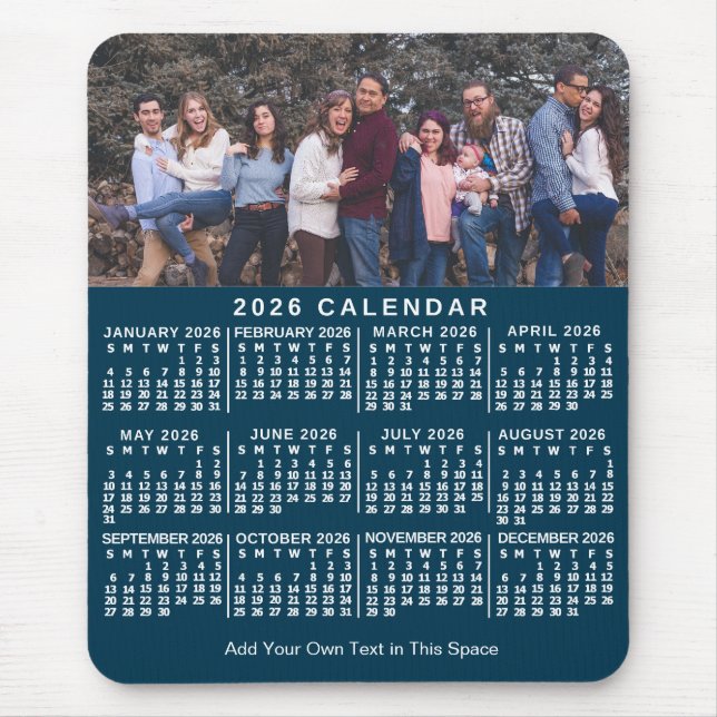Mousepad 2026 Calendar Blue Personalized Photo Name Bold (Frente)