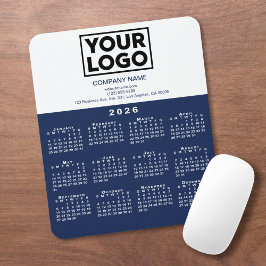 Mousepad 2026 Calendar Company Logo and Text Navy White