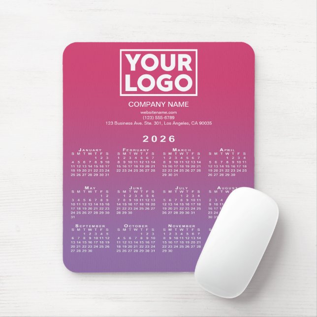 Mousepad 2026 Calendar Company Logo Pink to Purple Gradient (Com mouse)