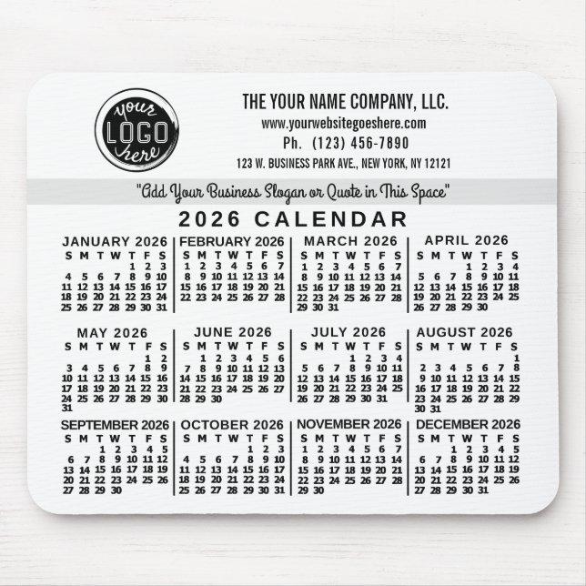 Mousepad 2026 Calendar Custom Business Logo Name Easy White (Frente)