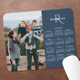 Mousepad 2026 Calendar Custom Photo Monogram Name Navy Blue