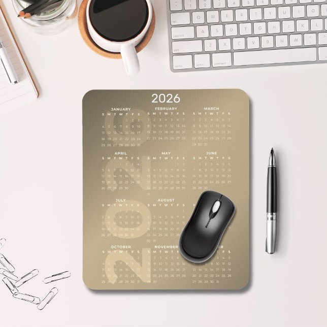 Mousepad 2026 Full Year Calendar Brown Gradient Background (2026 Full Year Calendar Mousepad Brown Gradient)