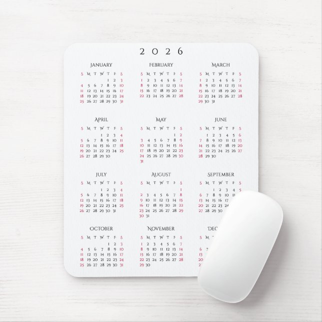 Mousepad 2026 Full Year Yearly Calendar Elegant Home Office (Com mouse)