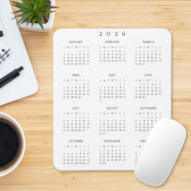 Mousepad 2026 Full Year Yearly Calendar Elegant Home Office (2026 Full Year Yearly Calendar Elegant Home Office Mouse Pad)