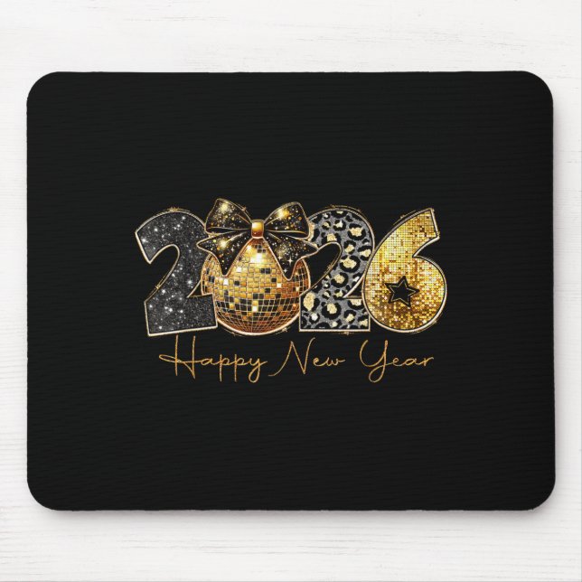 Mousepad 2026 Happy New Year Gold Disco Leopard Bow Coquett (Frente)