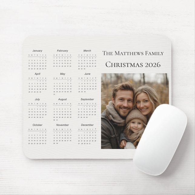 Mousepad 2026 Modern Christmas Photo Calendar (Com mouse)
