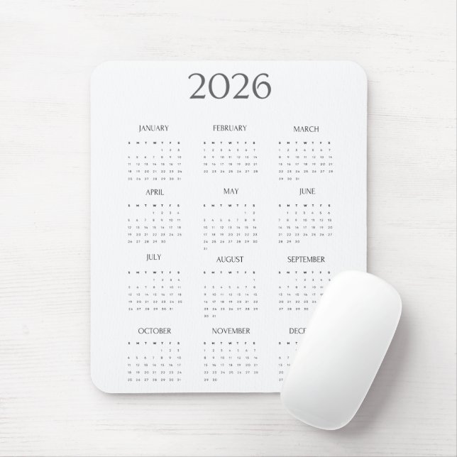 Mousepad 2026 Modern Minimalist Mini Calendar (Com mouse)