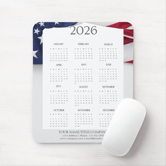 Mousepad 2026 Patriotic Mini Calendar (Com mouse)