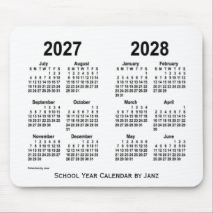 Mousepad 2027-2028 calendário branco da escola por Janz