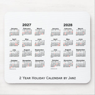Mousepad 2027-2028 Calendário branco de férias de 2 anos de