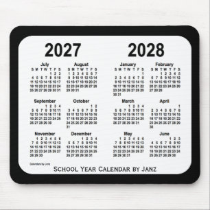 Mousepad 2027-2028 calendário preto e branco da escola por
