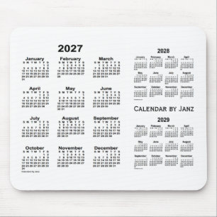 Mousepad 2027-2029 branco calendário de 3 anos por Janz