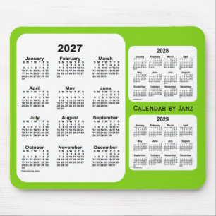 Mousepad 2027-2029 verde amarelo calendário de 3 anos por