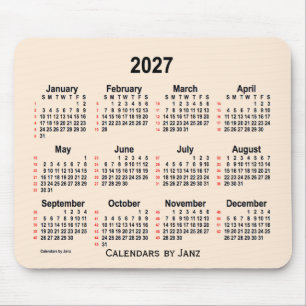 Mousepad 2027 Calendário de 52 Semanas Branco Antiquado de