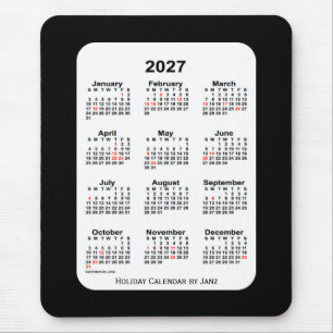 Mousepad 2027 calendário preto do tom do feriado dois por