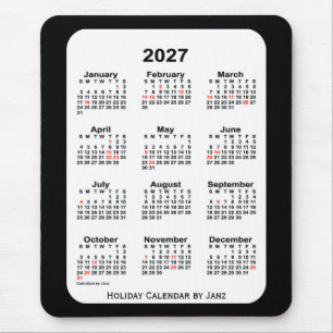 Mousepad 2027 calendário preto do tom do feriado dois por