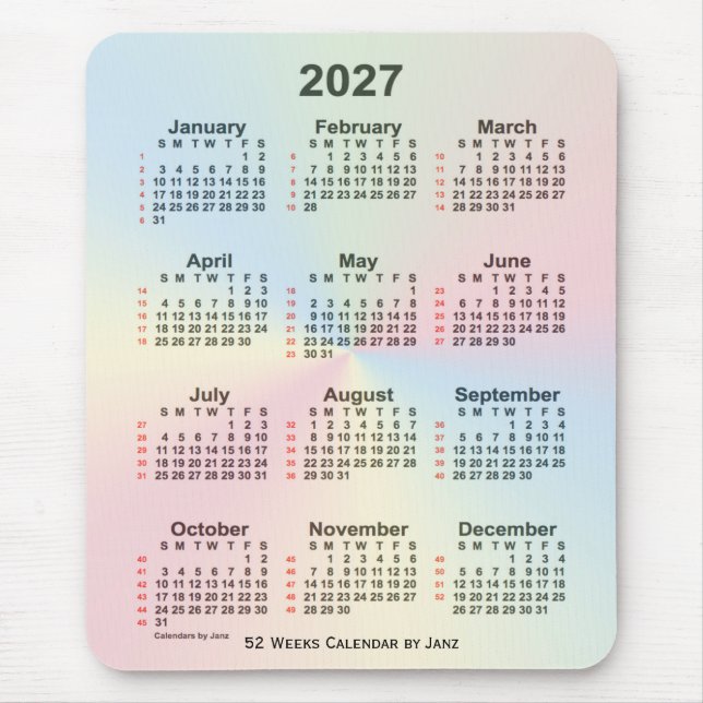 Mousepad 2027 Rainbow Cloud 52 Week Calendar by Janz (Frente)