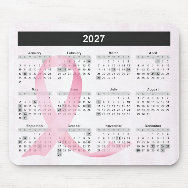 Mousepad 2027 Year Calendar Pink Ribbon (Frente)