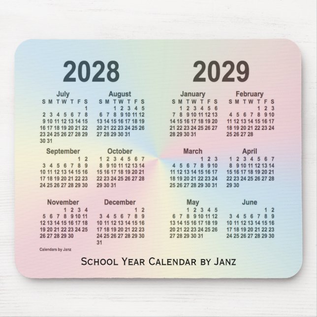 Mousepad 2028-2029 Calendário da Escola de Nuvem do Arco-ír (Frente)