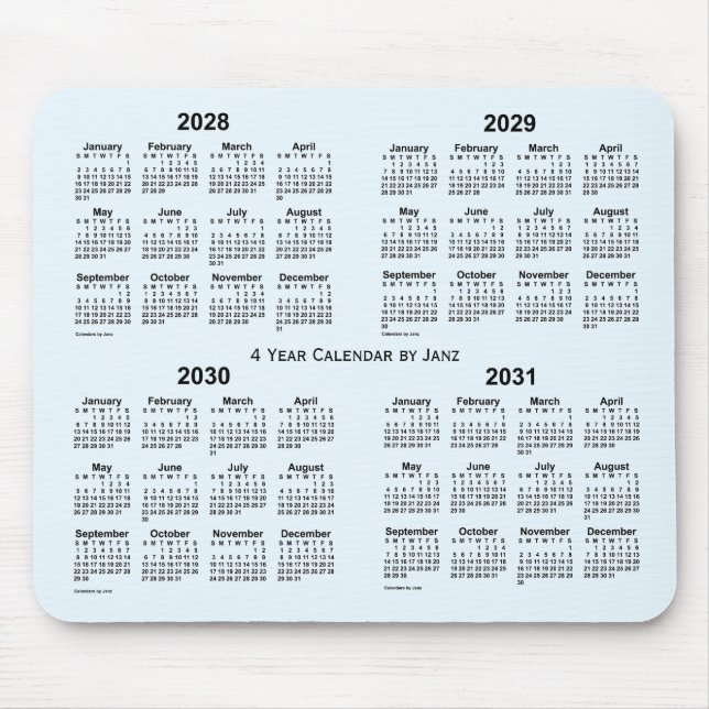 Mousepad 2028-2031 Calendário de 4 anos Alice Blue de Janz (Frente)