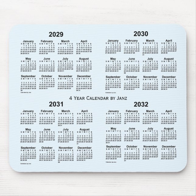 Mousepad 2029-2032 Alice Blue 4 Year Calendar (Frente)