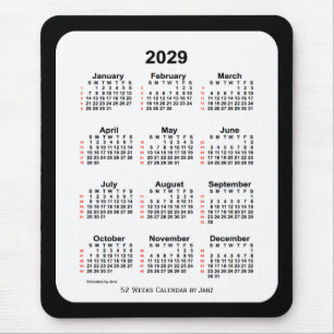 Mousepad 2029 Calendário de 52 Semanas com Dois Tons Preto