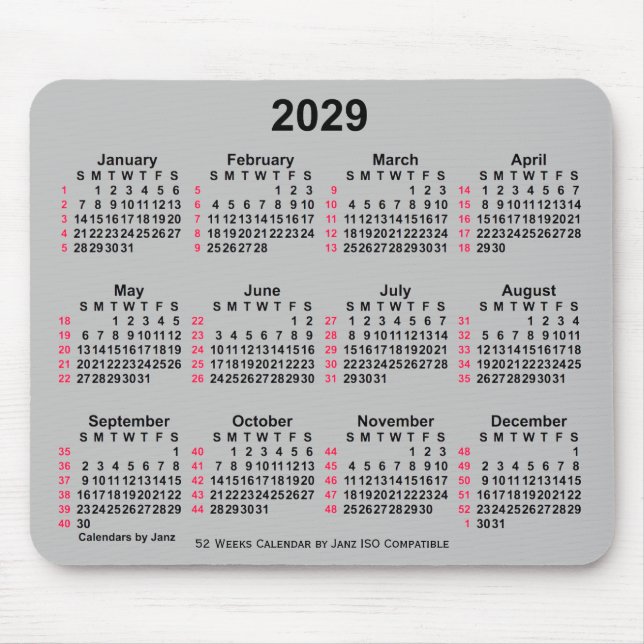 Mousepad 2029 Silver 52 Weeks ISO Calendar by Janz (Frente)