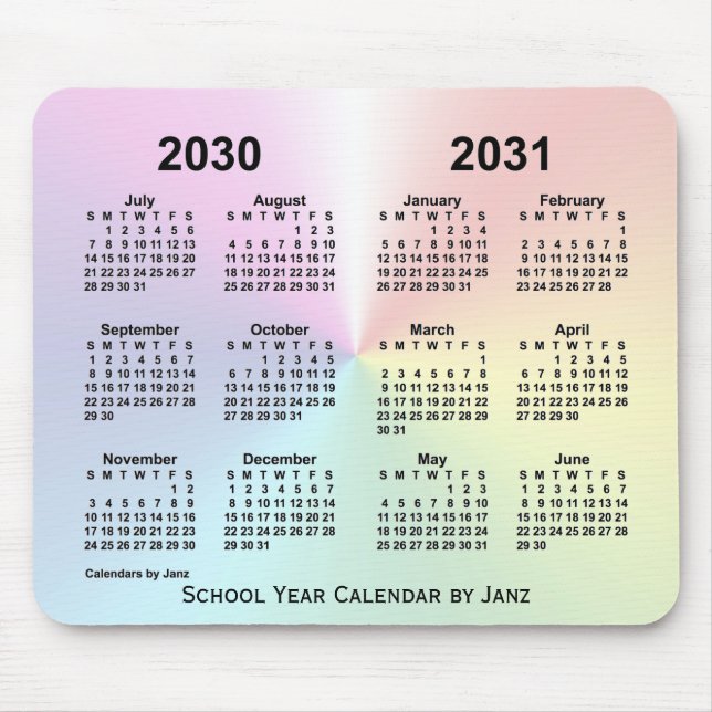 Mousepad 2030-2031 Calendário da Escola de Nuvem do Arco-Ír (Frente)
