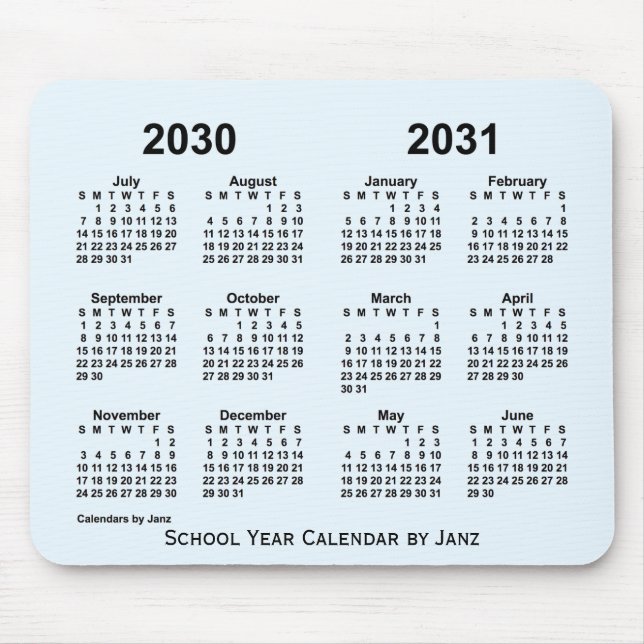 Mousepad 2030-2031 Calendário do Ano da Escola Azul Alice p (Frente)