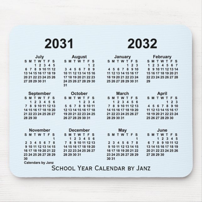 Mousepad 2031-2032 Calendário do Ano da Escola Azul Alice p (Frente)