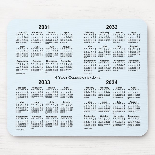 Mousepad 2031-2034 Calendário de 4 anos Alice Blue de Janz (Frente)