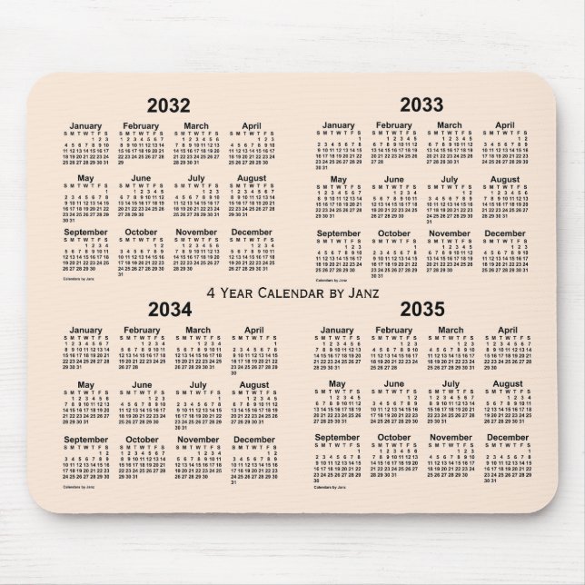 Mousepad 2032-2035 Calendário branco antigo de 4 anos por J (Frente)