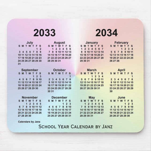 Mousepad 2033-2034 Calendário da Escola de Nuvem do Arco-Ír (Frente)