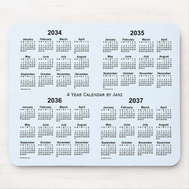 Mousepad 2034-2037 Calendário de 4 anos Alice Blue de Janz (Frente)