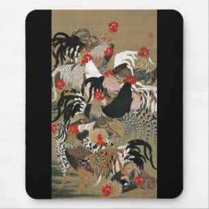 Mousepad 20. 群鶏図, rebanho dos galos, Jakuchu do 若