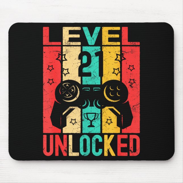 Mousepad 21st Birthday Level 21 Unlocked Gamer Funny Birthd (Frente)